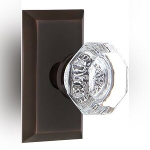 Nostalgic Warehouse Studio Plate Waldorf Crystal Door Knob in Timeless Bronze